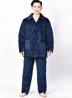 专柜正品 秋冬款欧林雅竹纤维男士家居服夹棉厚保暖睡衣套装FJ192