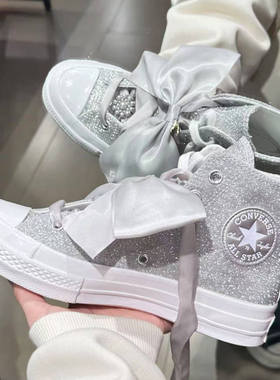 匡威新款1970s银色满天星闪亮皮革高帮男女休闲帆布鞋婚鞋A12772C