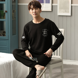 睡衣男士长袖秋季纯棉家居服套头加大码全棉中年睡衣休闲睡衣套装