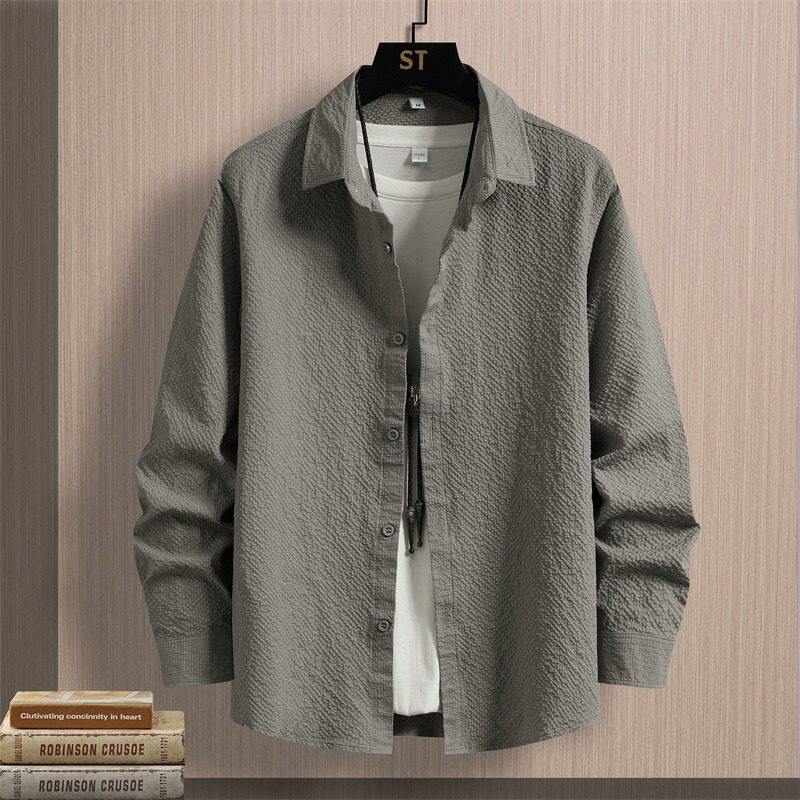 泡泡纱长袖衬衫男春秋季百搭早秋上衣夏季薄款韩版肌理感衬衣外套