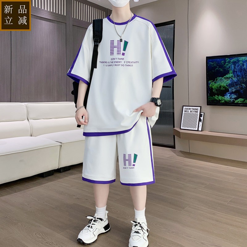 青少年夏季套装男孩12-15岁初中学生短袖t恤14大童运动衣服两件套