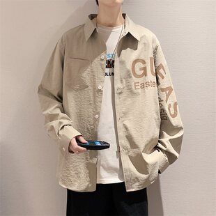 衬衫男长袖外套2026潮牌宽松休闲春夏季印花痞帅防晒衣青少年衬衣