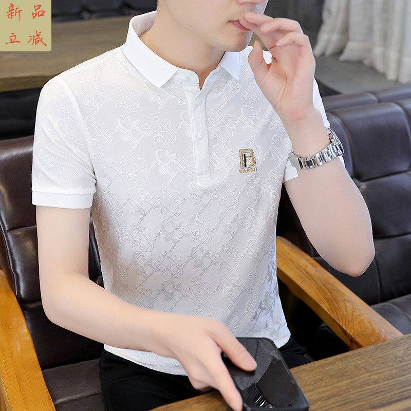 男夏季高端名牌紧袖口翻领短袖t恤男人上衣服字母刺绣冰丝polo衫