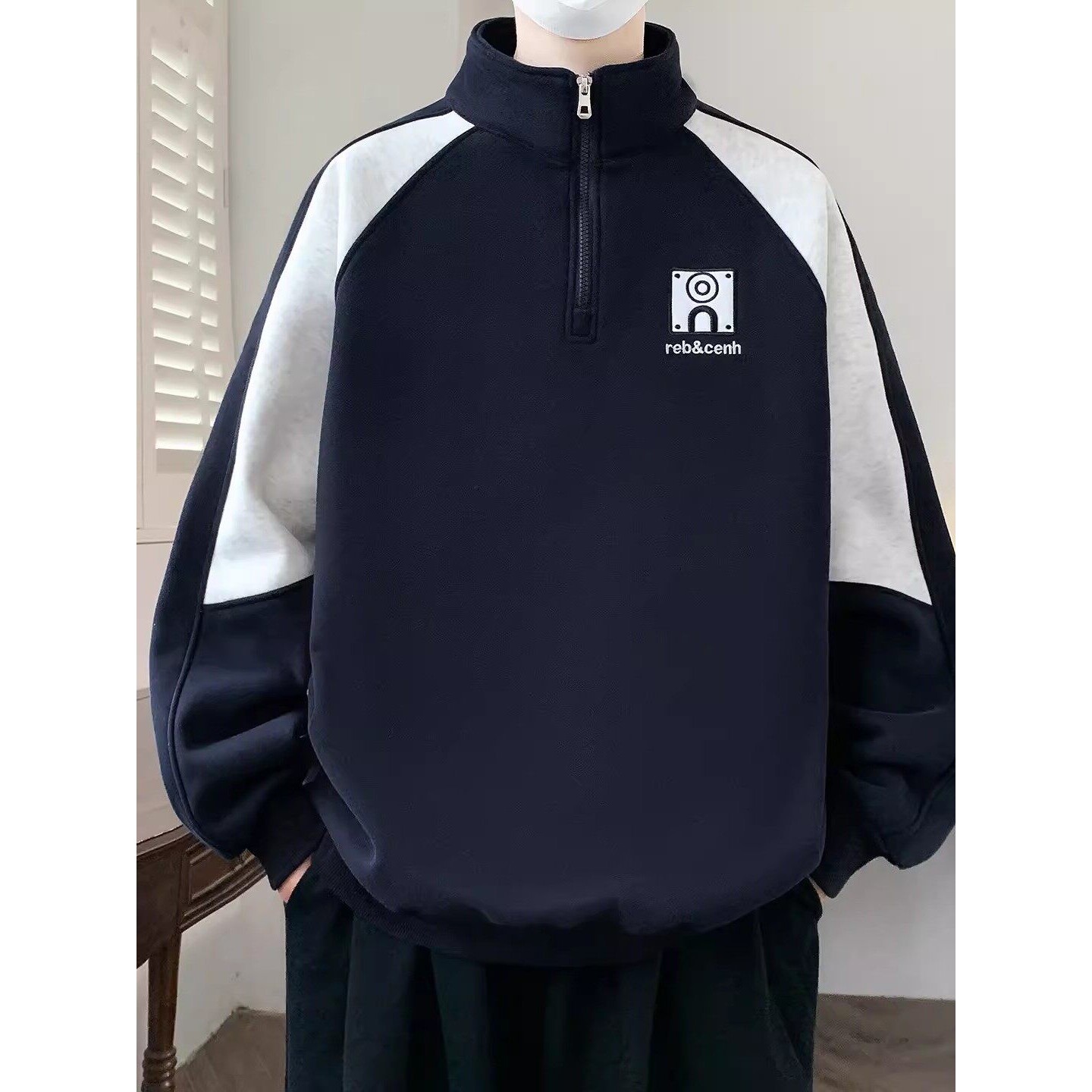 春秋季半拉链立领卫衣男初中高中学生青少年大童春装长袖t恤上衣