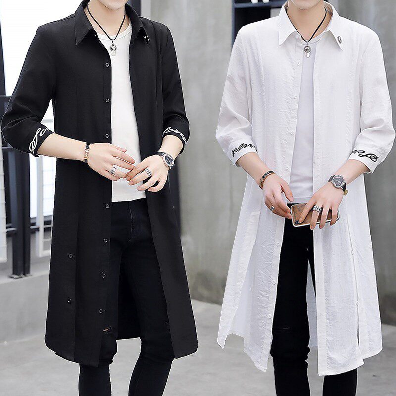 夏季中袖薄款披风男士防晒衣服2026新款长款过膝风衣帅气短袖外套