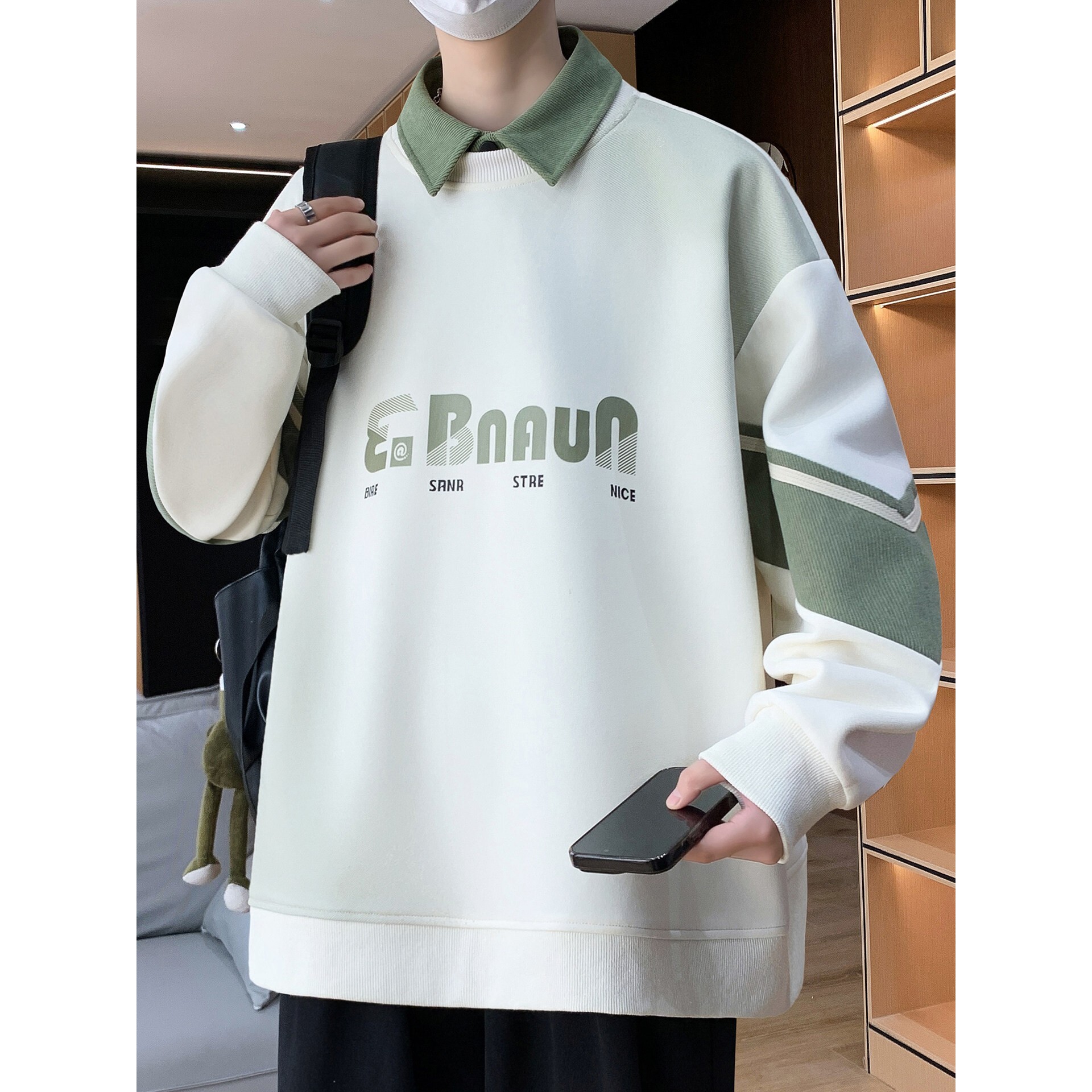 重磅假两件卫衣男春秋季潮牌宽松长袖t恤上衣青少年学生男装外套