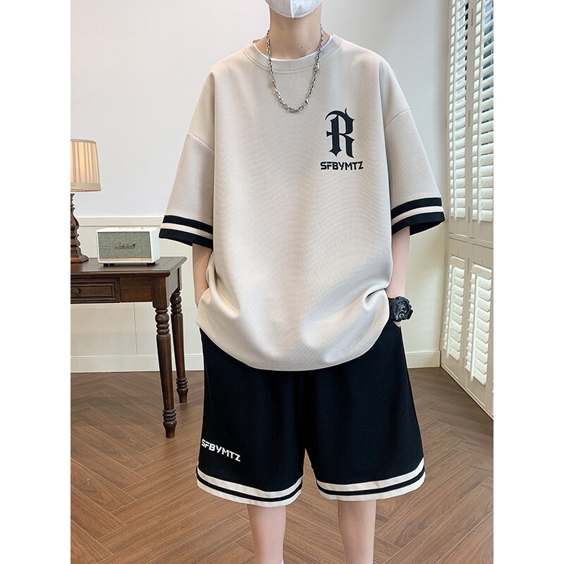 短袖t恤男孩青少年夏季初中高中学生大童夏装搭配帅气运动一套装