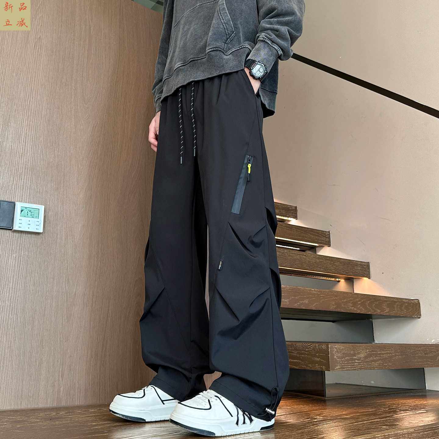 运动冲锋裤男春秋季巨好看春装直筒阔腿裤男款长裤子2026新款休闲
