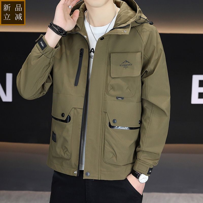品质男士春季工装连帽夹克外套2025春秋款帅气休闲百搭潮帅气连帽