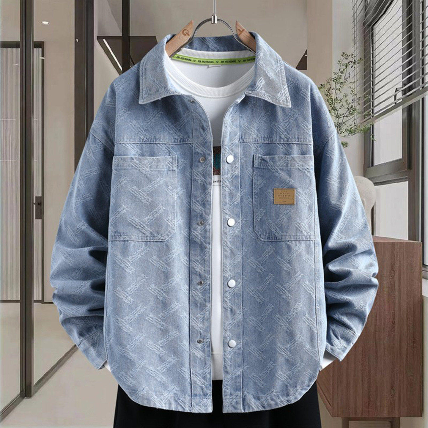 牛仔夹克男个性磨破长袖衬衫青少年学生2026春季新品两个口袋外套
