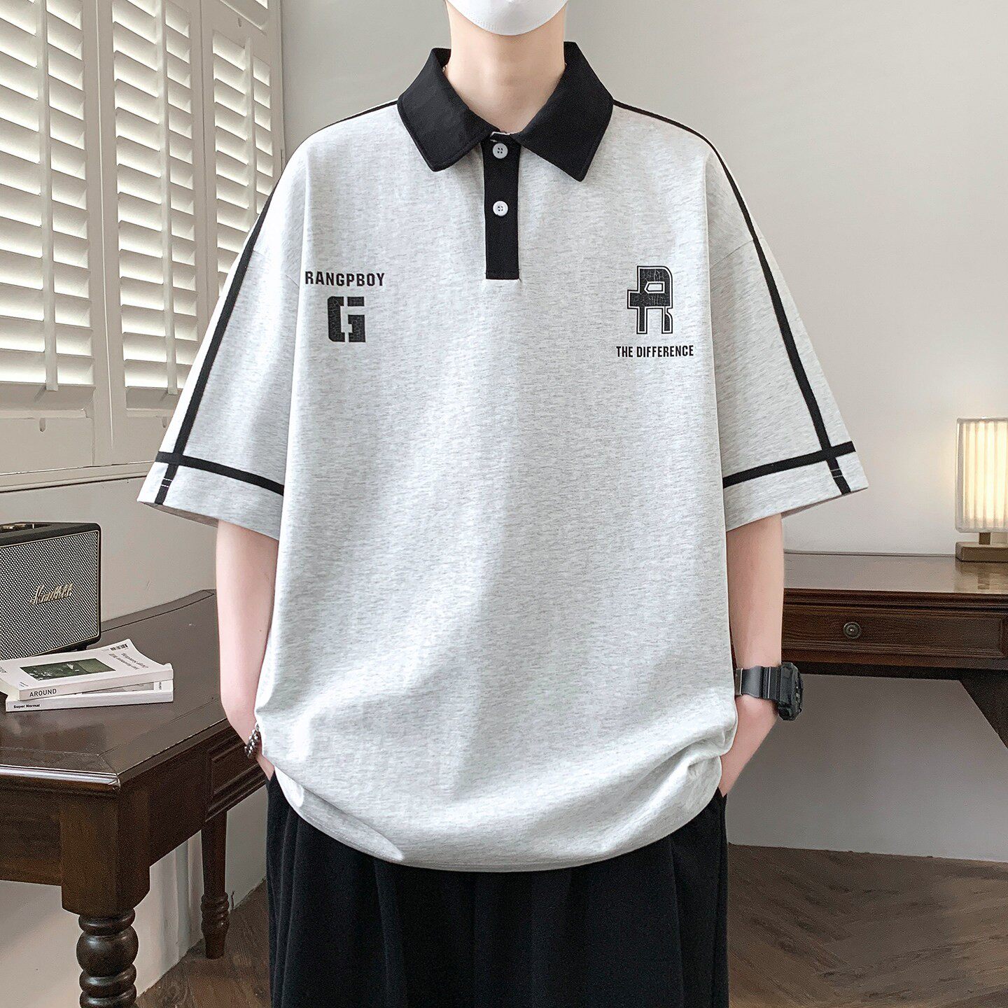 夏季新款青少年学院风POLO衫短袖T恤男翻领半袖初中学生帅气上衣
