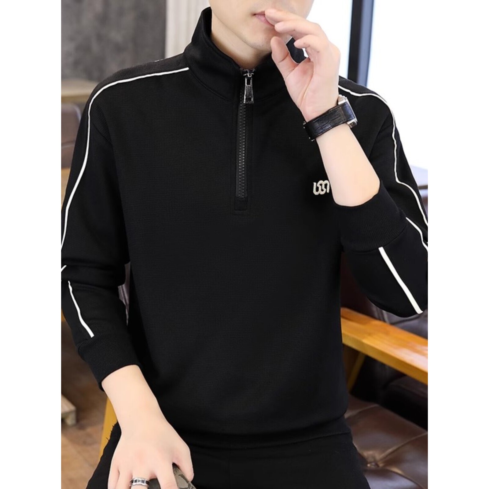 半拉链卫衣男春秋潮牌运动立领上衣服高级感休闲痞帅半高领打底衫