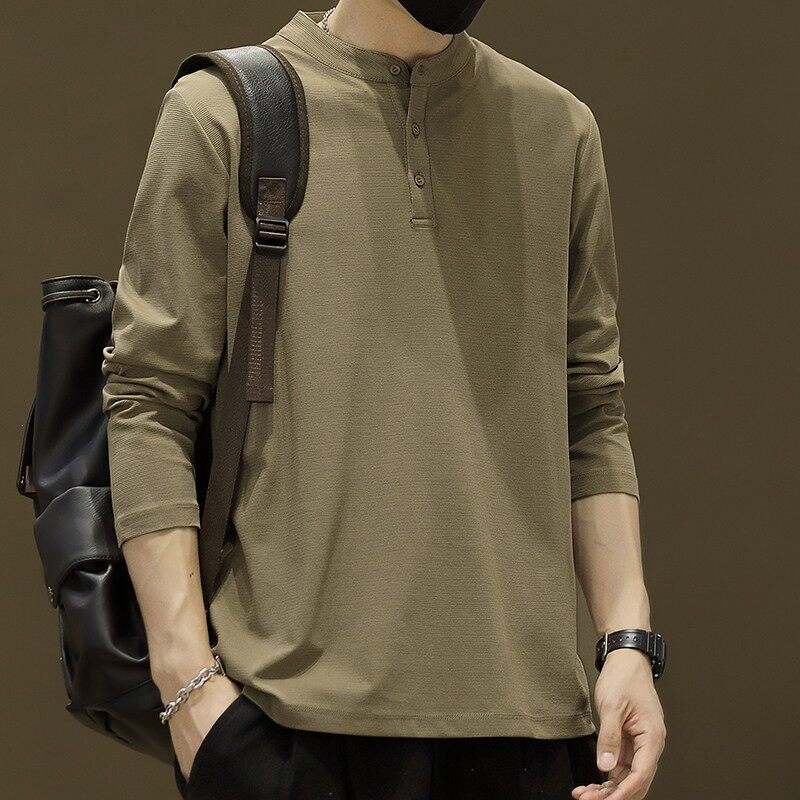 立领长袖t恤男士春秋季薄款美式上衣服2026新款亨利领polo打底衫