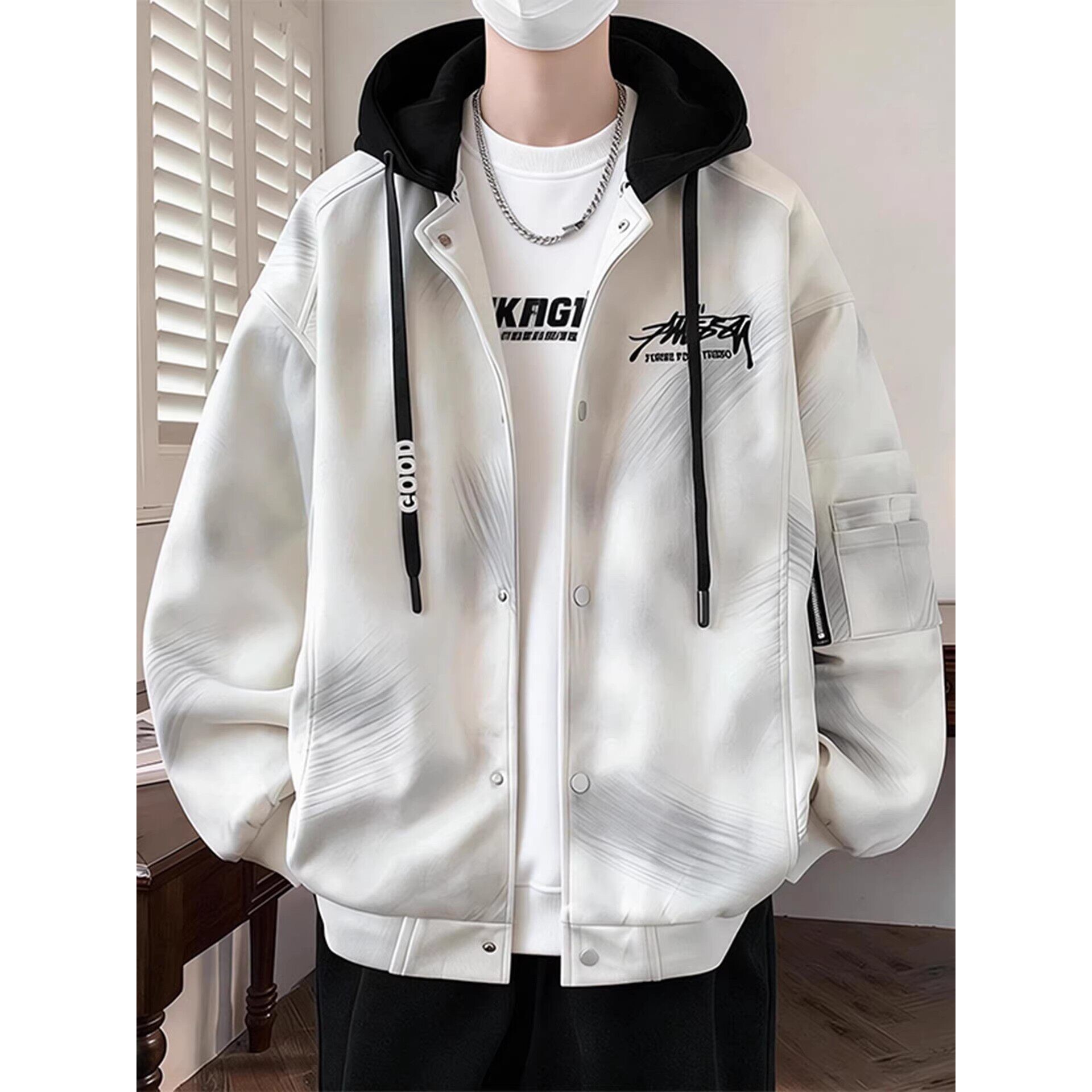 春季2026新款青少年学院风可脱卸帽夹克时尚潮流百搭个性男生外套