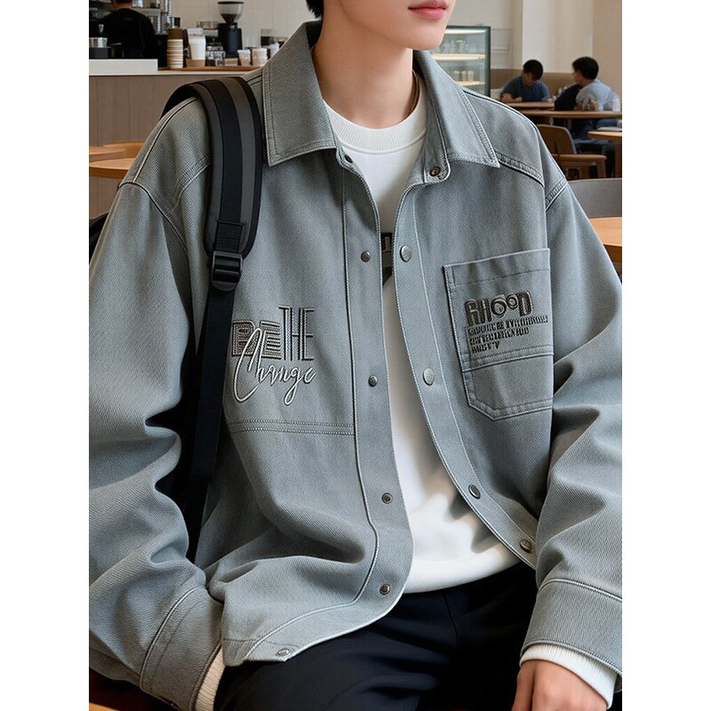 牛仔外套男春秋季新款潮牌衬衫式夹克青少年男生春装褂子休闲上衣