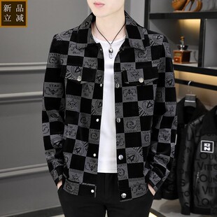 品质外套男士秋冬季新款上衣印花潮流韩版翻领休闲时尚百搭夹克帅