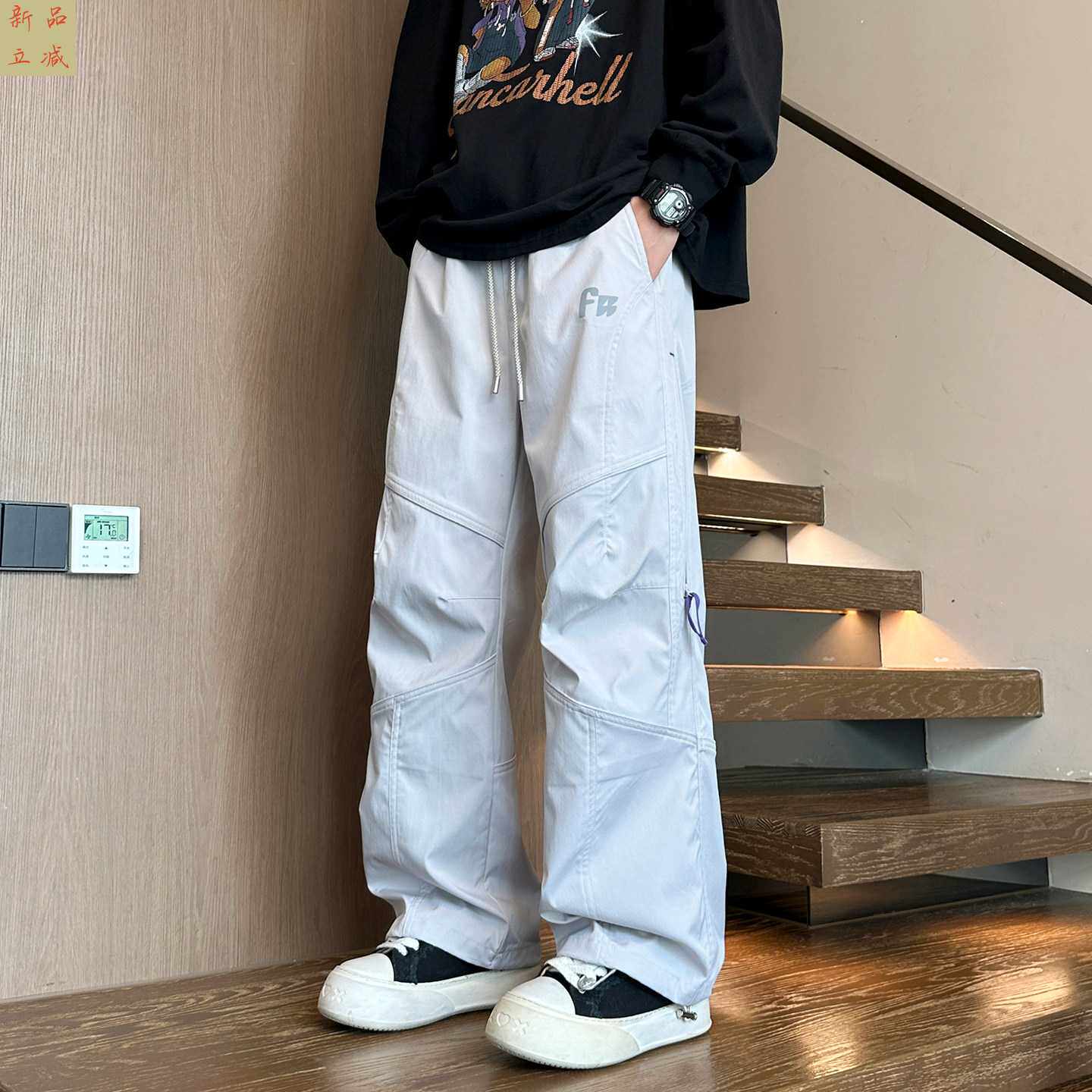 运动裤男士春秋冬季宽松百搭直筒加绒冲锋长裤子2026新款工装休闲