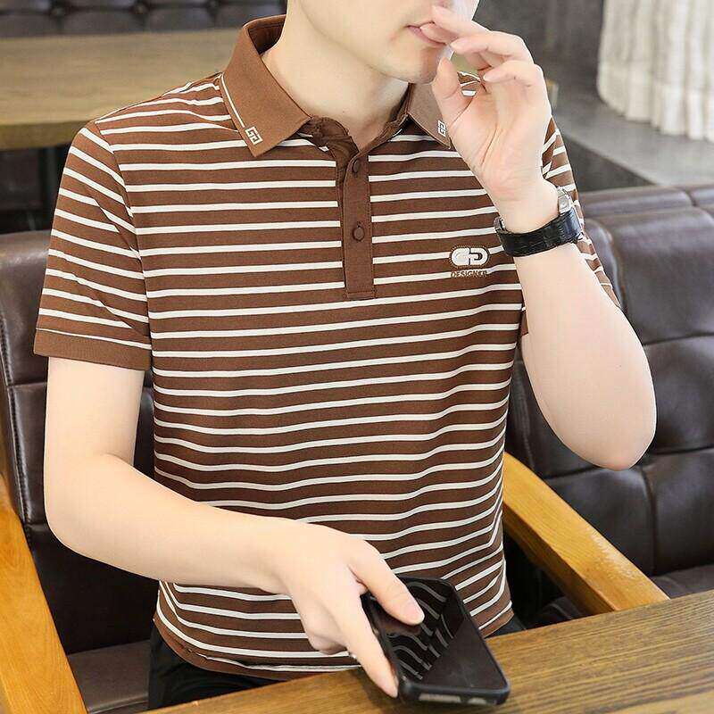 夏季条纹polo衫男短袖上衣潮牌2026年薄款韩版翻领t恤休闲半袖