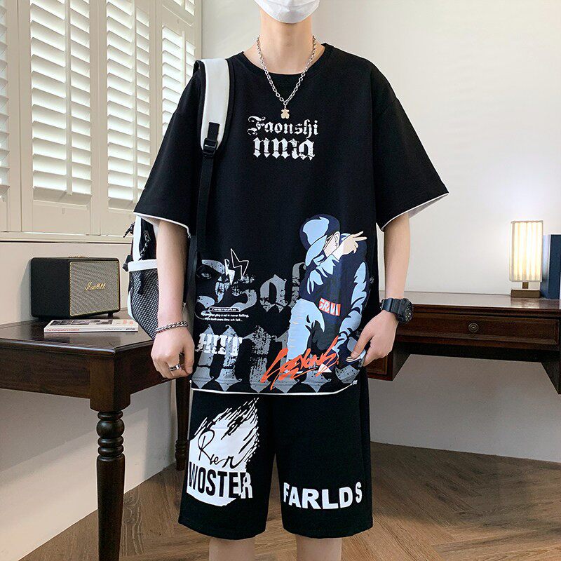 初中学生男孩14帅气运动套装16大童夏装青少年纯棉短袖t恤12-15岁