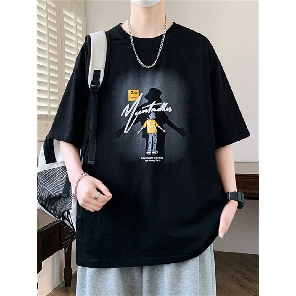 短袖t恤男孩夏季新款帅气初高中学生青少年宽松五分半袖上衣潮流