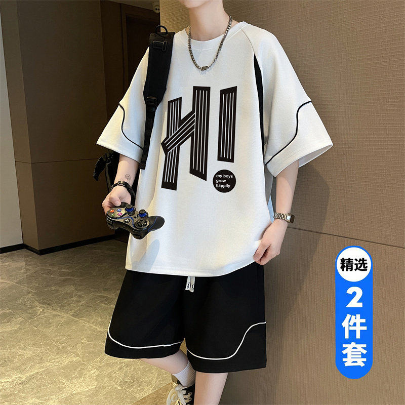 夏季短袖运动套装男2026新款青少年初中学生大童潮牌一套搭配帅气