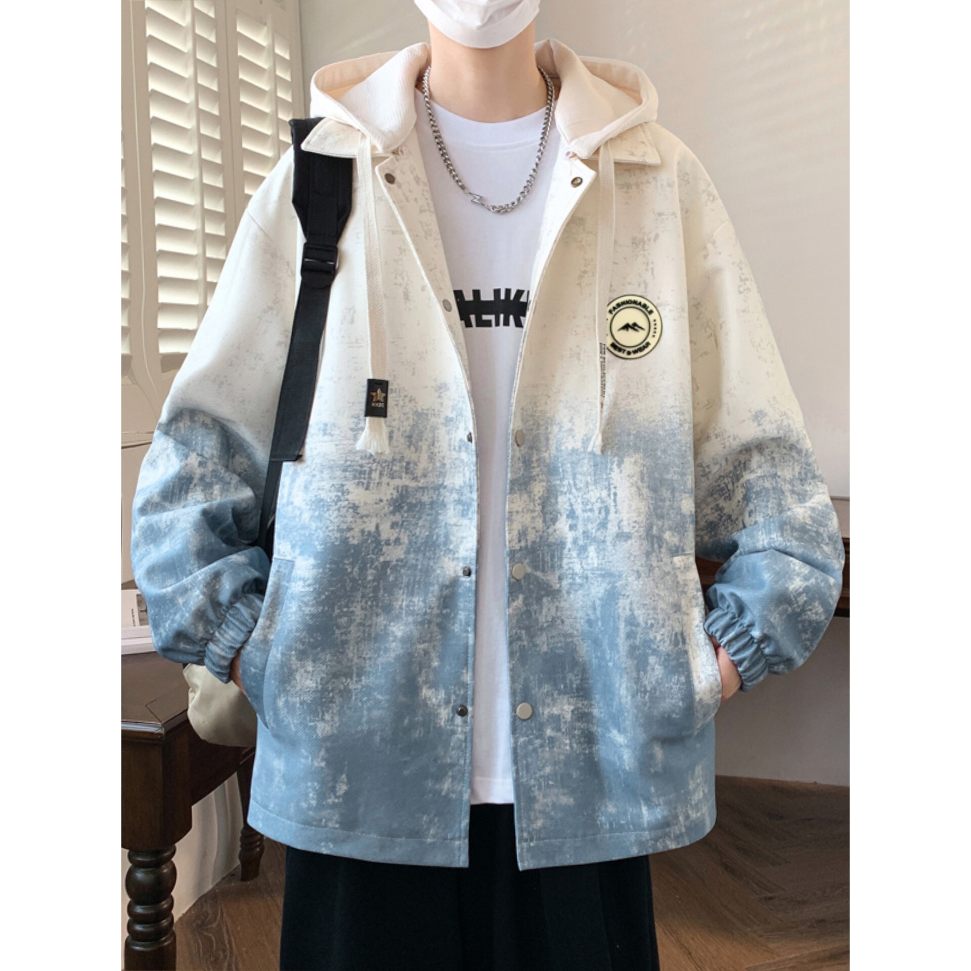 2026春季新款青少年重磅渐变色可脱卸帽外套有型男生百搭潮牌夹克