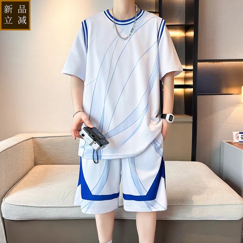 青少年夏季短袖t恤男孩初高中学生篮球服套装冰丝薄款速干运动服