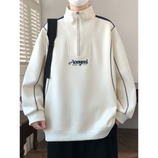 T恤t打底衫 重磅半拉链青少年立领卫衣男士 长袖 男款 潮流宽松春秋季