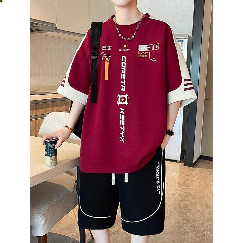 红色套装夏季男生衣服青少