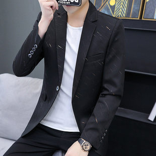 春秋季休闲小西装男士韩版修身潮流痞帅气提花外套时尚单件上衣服