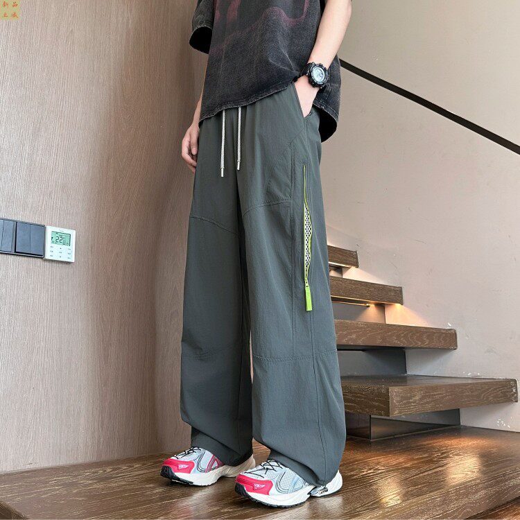 夏季薄款工装裤子男初中学生青少年大童冰丝速干休闲运动宽松长裤