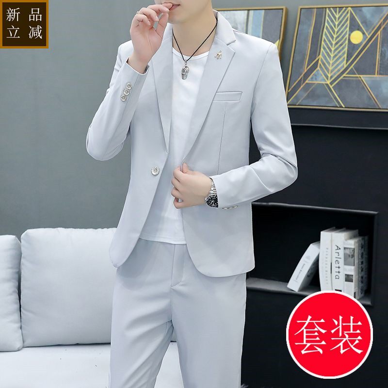 品质韩版休闲春秋西服套装男士修身商务正装新郎痞帅英伦休闲小西