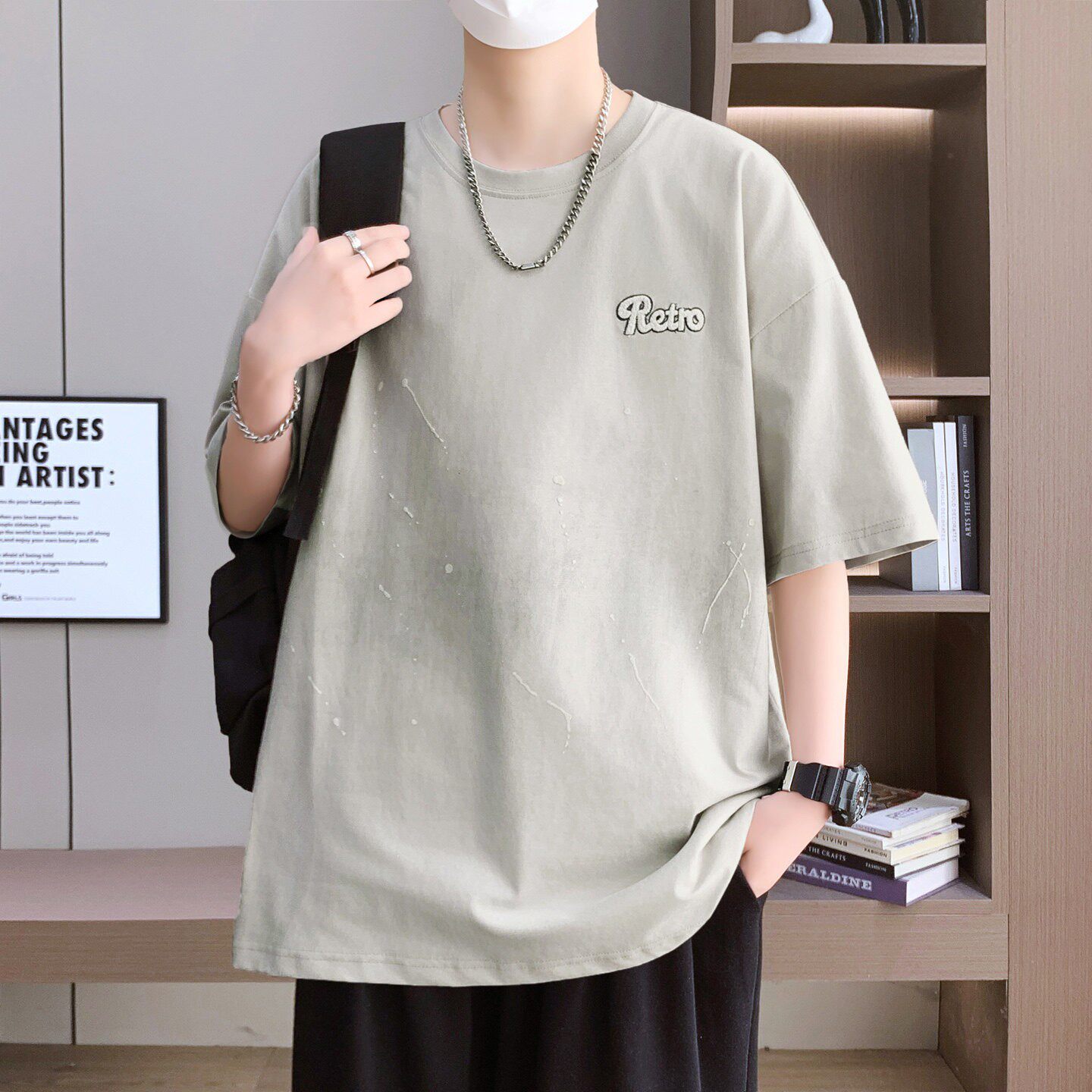 新款夏季短袖T恤男青少年高初中学生半袖刺绣体恤t冰丝棉宽松上衣