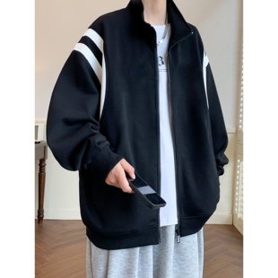 港风立领夹克男士春秋季潮牌宽松开衫卫衣青少年简约百搭春款外套