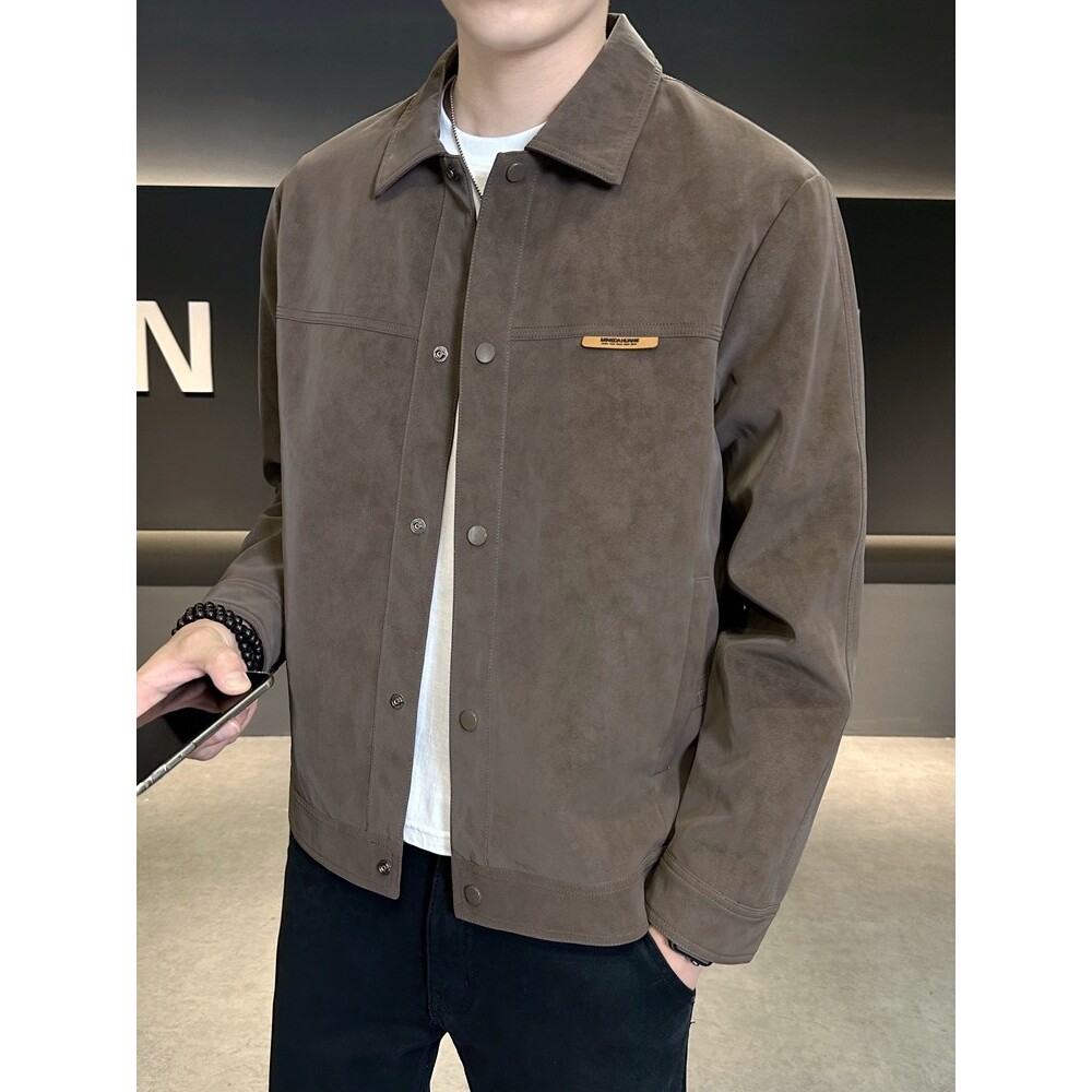 麂皮绒春装外套男士2026春秋季新款潮流加绒上衣服皮衣翻领夹克男