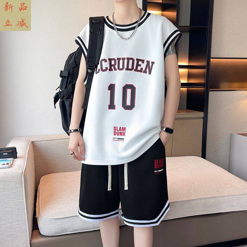 青少年夏季背心短裤男初中学生冰丝速干t恤大童篮球衣服运动套装