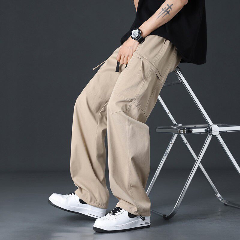 青少年夏季薄款长裤男孩高中初中学生冰丝休闲运动裤大童工装裤子