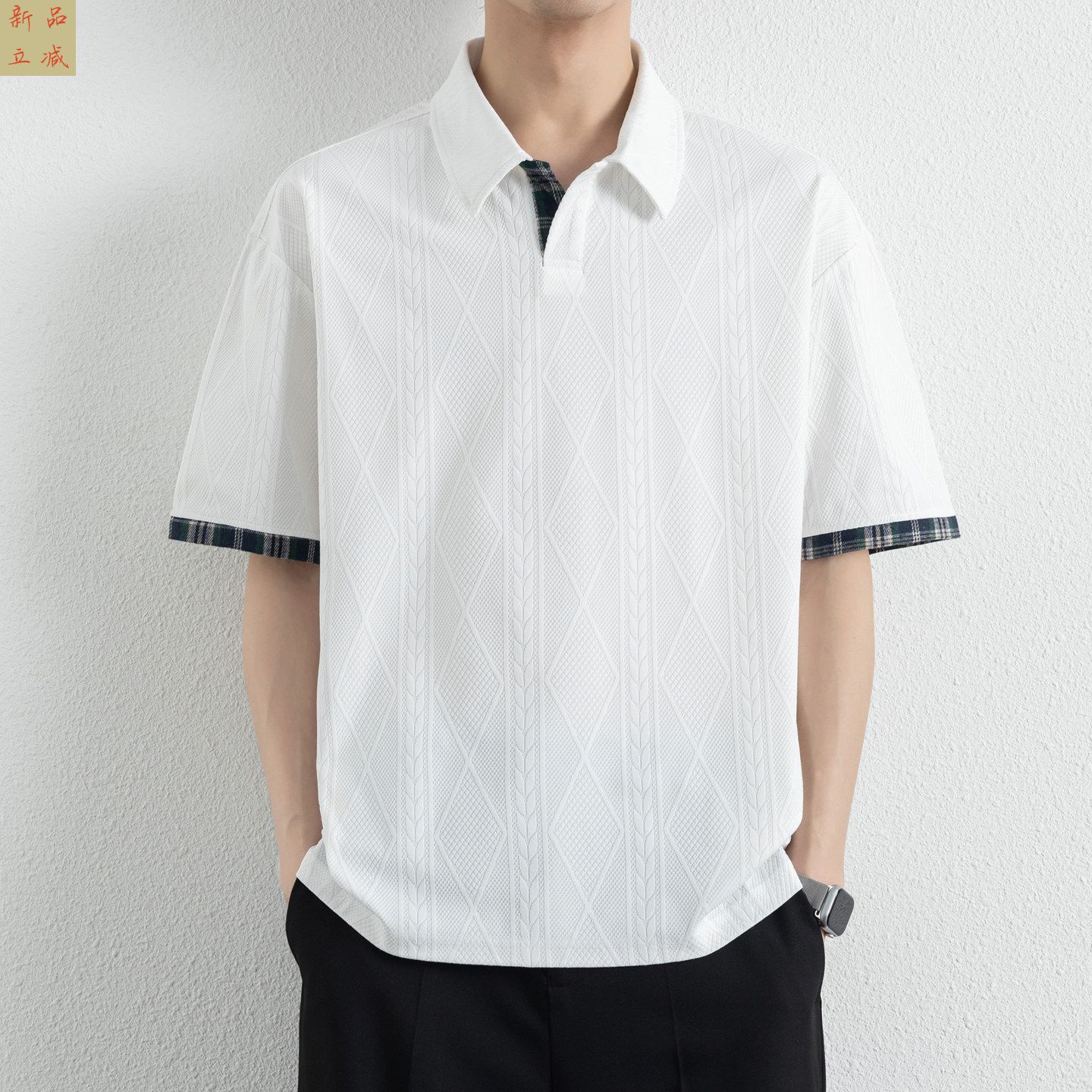 高级感拼接polo衫男款夏季2026新款半袖潮牌宽松休闲翻领短袖t恤