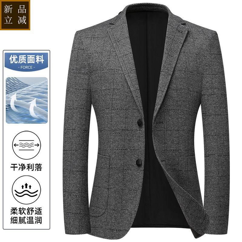 品质格子西装外套男士韩版修身帅气休闲单西便服潮流春秋大码商务