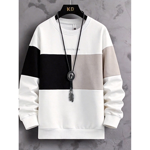 chic撞色长袖 2026新款 T恤男款 春秋季 上衣 青年卫衣圆领打底衫 美式