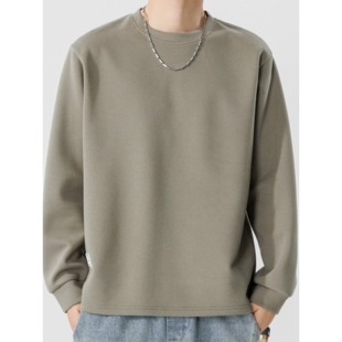 男款 重磅圆领长袖 潮牌纯色内搭秋衣打底衫 春秋季 卫衣上衣 T恤男士