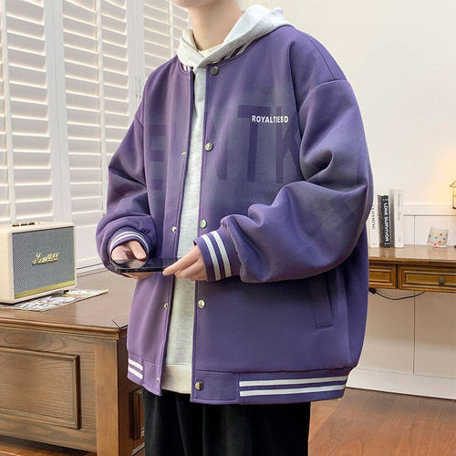 春秋季美式休闲外套男装青少年宽松运动上衣服潮牌棒球服夹克男生