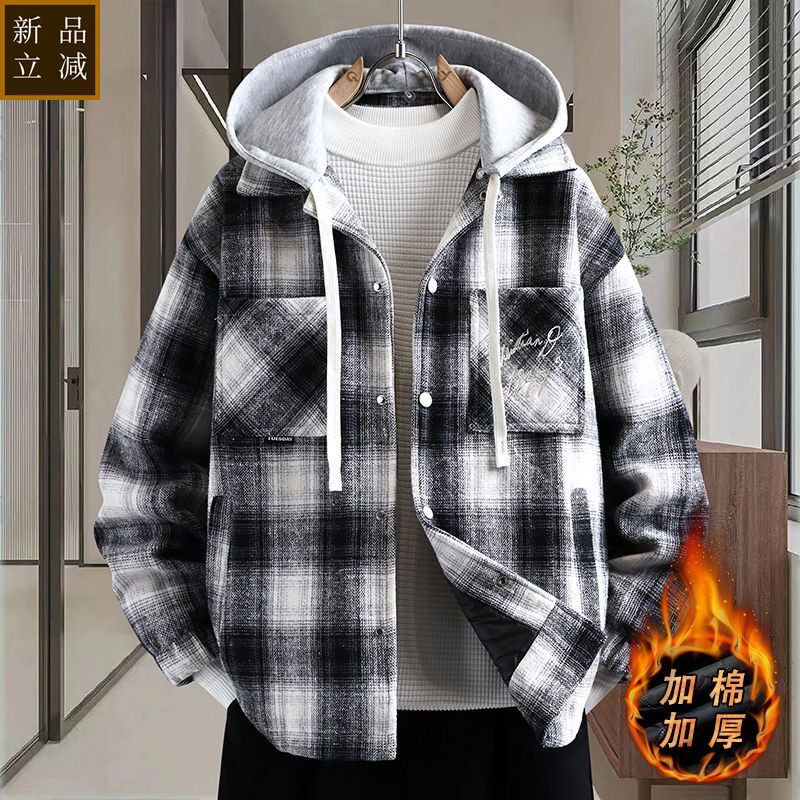 品质青少年冬季加棉加厚呢子棉服冬季潮流帅气初高中学生格子保暖