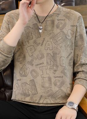 品质男士t恤长袖春秋季新款外穿秋衣休闲潮流圆领套头小衫男时尚