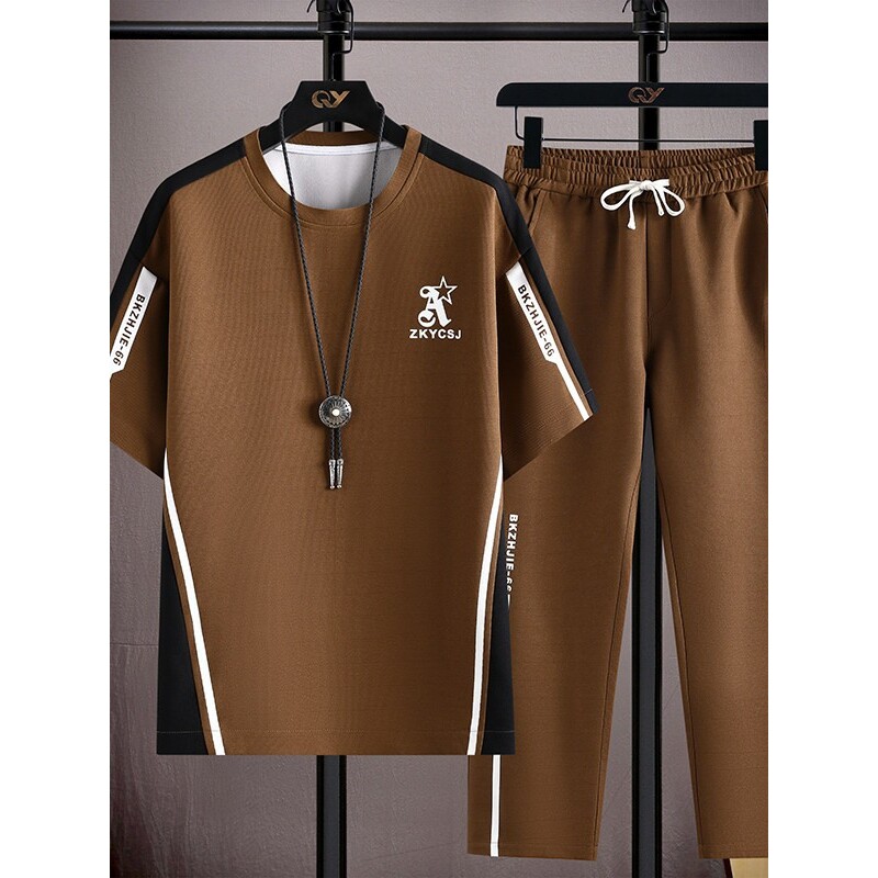 高级感休闲运动套装男款夏季潮流短袖t恤长裤搭配一套帅气两件套