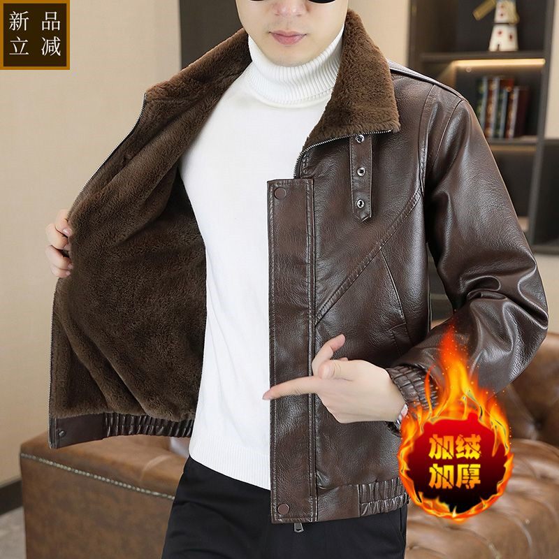品质秋冬季毛领男装皮衣男士加绒加厚防风PU皮夹克个性保暖百搭机