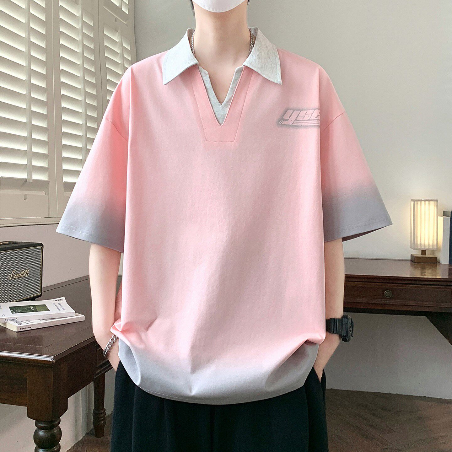 青少年翻领短袖T恤男生夏季POLO衫潮牌宽松初中高中学生半袖体恤