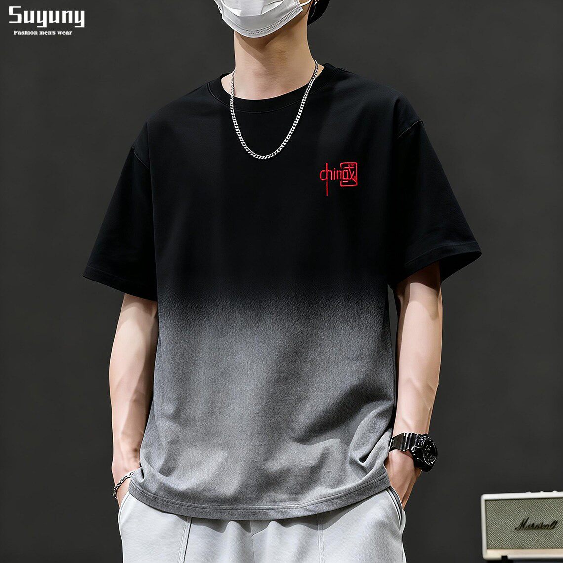 中国风渐变色纯棉短袖T恤男款夏季2026新款青年圆领潮牌半袖夏天