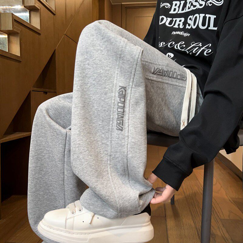 纯棉柔暖休闲裤男时尚百搭青少年宽松直筒学生运动卫裤春秋长裤子