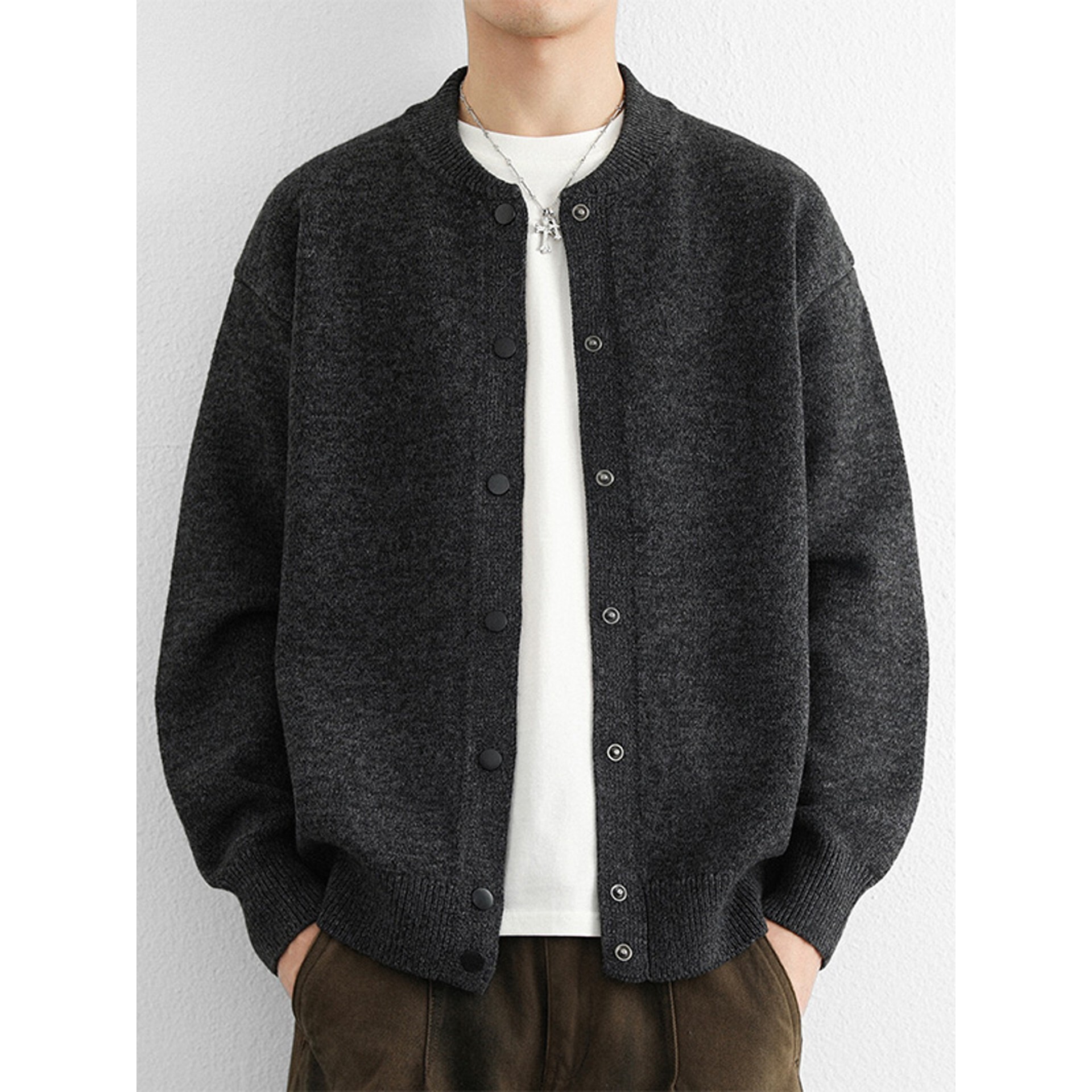 高级感开衫毛衣男春季2026新款宽松纯色简约休闲老钱风针织衫外套